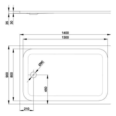 Bette Ultra Душевой поддон прямоугольный 140х90хh3.5см, с шумоизоляцией, D90 мм,BetteGlasur® Plus, цвет: белый