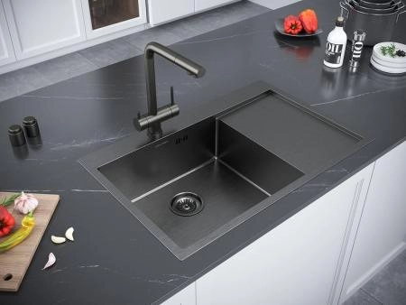 Кухонная мойка Paulmark ATLAN L PM217851-GML вороненая сталь левая 780х10мм нерж. Сталь