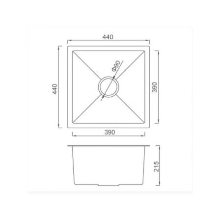 Кухонная мойка Gappo GS4444 440x440x215mm 0.8мм с коландером Сатин