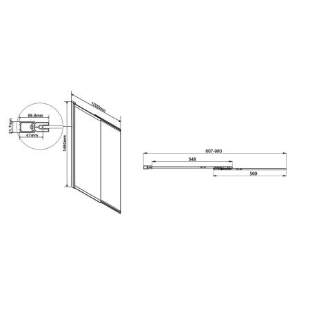Шторка на ванну Vincea VSB-1E100CG, 1000*1450, хром, стекло тонированное