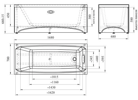 Акриловая ванна Веста 168х70, каркас (разборный)