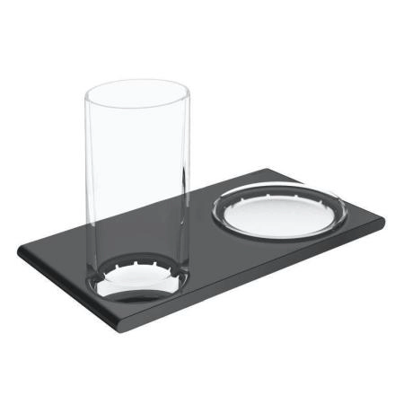 Двойной держатель со стаканом и мыльницей KEUCO Edition 400 11556139000 Матовый/прозрачный/хром черный шлифованный