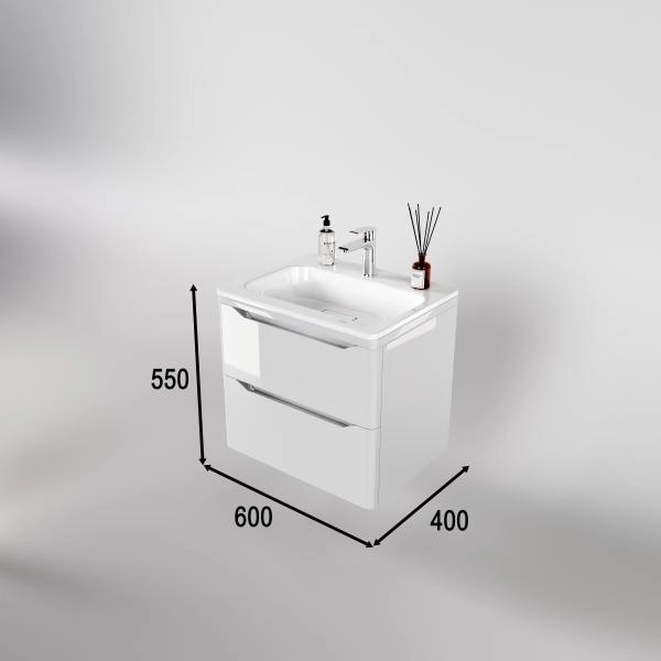 Тумба подвесная Style Line Марелла 60 (2 ящ.) Люкс антискрейтч белый глянец, PLUS