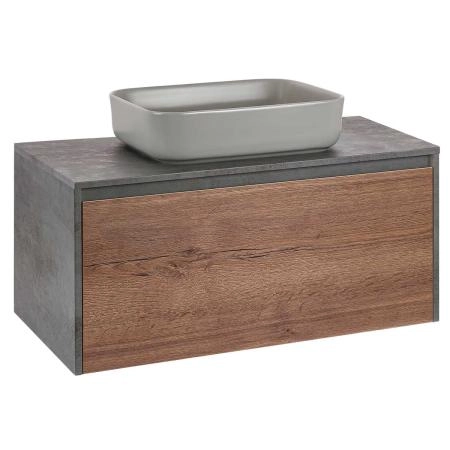 Тумба под раковину Vincea Mesa 1000 подвесная, 1 выкатной/1 скрытый ящик soft close, T.Oak + Beton