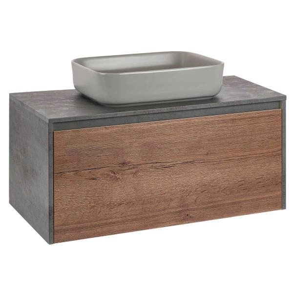 Тумба под раковину Vincea Mesa 1000 подвесная, 1 выкатной/1 скрытый ящик soft close, T.Oak + Beton