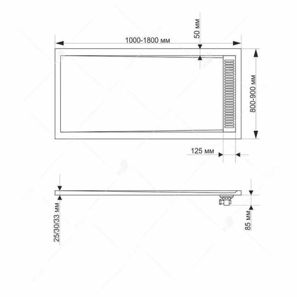 Душевой поддон прямоугольный RGW 103949-W 900x1000 14202910-01 литьевой мрамор