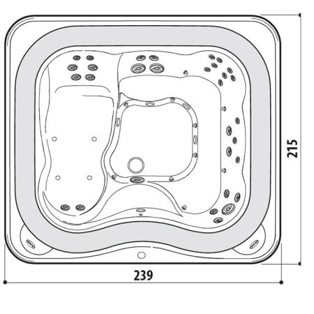 Jacuzzi Profile Минибассейн 235х211х93см, встраиваемый, с переливной решеткой, комплектация BASE, цвет акрила: Platinum