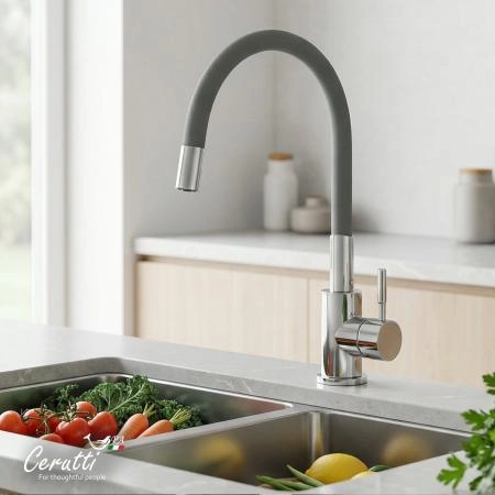 Cмеситель для кухни CeruttiSPA АТЭНА H-G (ATENA H-G) из нержавеющей стали, цвет хром, излив серый
