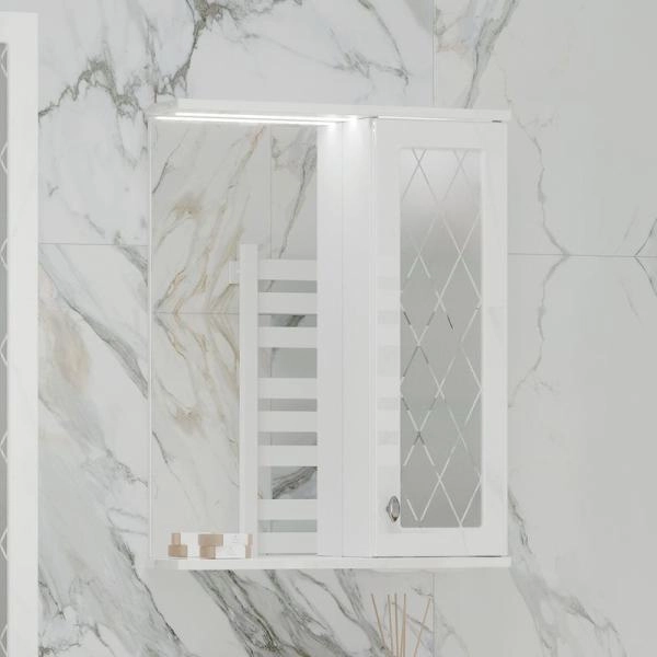 Зеркало-шкаф с LED подсветкой Volna Milena 55 правое белый глянец
