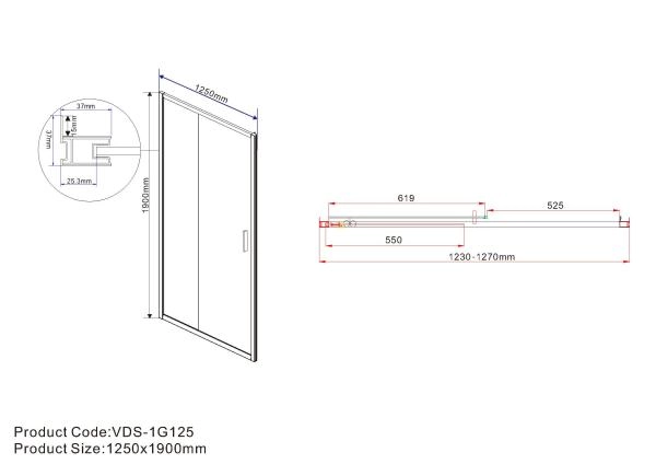 Душевая дверь Vincea Garda VDS-1G125CLB, 1250, черный, стекло прозрачное
