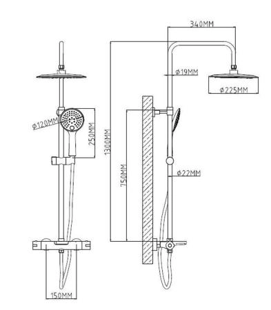 Душевая система ESKO c термостатом STT5054 хром