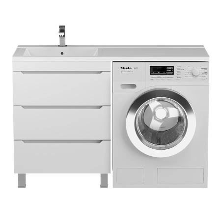 Тумба под стиральную машину Uperwood Tanos 60 см, напольная, белая, 3 ящика