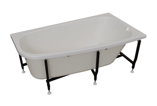 Ванна акриловая "РОНА 168х95" (правое исполнение), рама-подставка, фронтально-торцевая панель, слив-перелив автомат с сеточкой (хром, с сифоном)