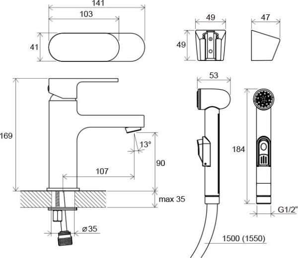 Смеситель для умывальника Ravak Chrome CR 112.00 с гигиеническим душем X070092