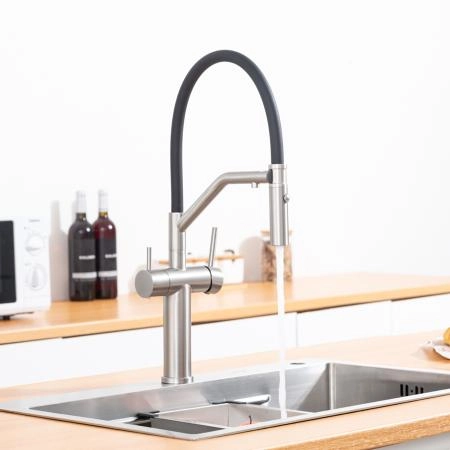 Смеситель GAPPO G4399-85 для кухни с гибким изливом и подключением фильтра, сатин