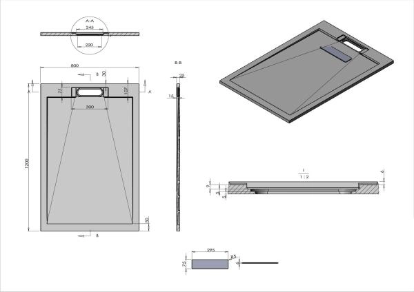 Поддон для душа Vincea из искусственного камня VST-4SRL8012A,1200*800*25, антрацит