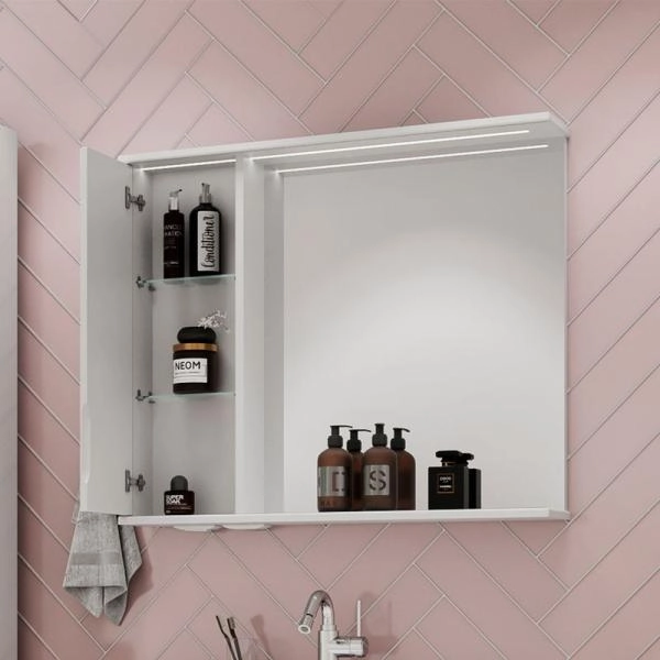 Зеркало-шкаф Volna Adel 80 левый белый глянец