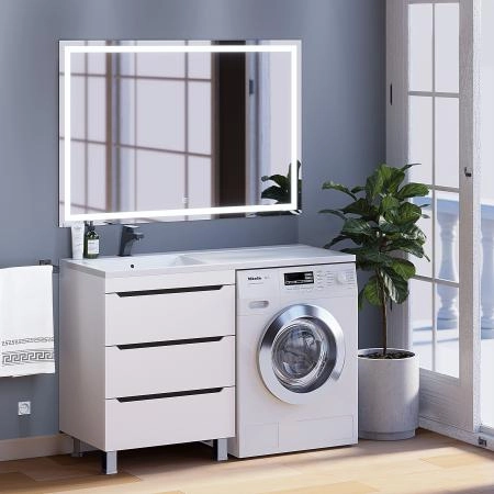 Тумба под стиральную машину Uperwood Tanos 60 см, напольная, белая/графит, 3 ящика