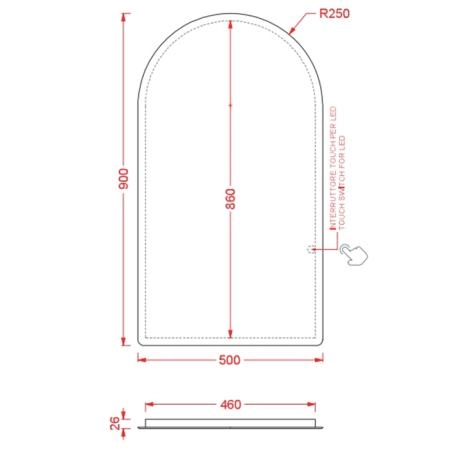 Artceram Semiarco Зеркало 50х90 см с LED-подсветкой и сенсорным выключателем