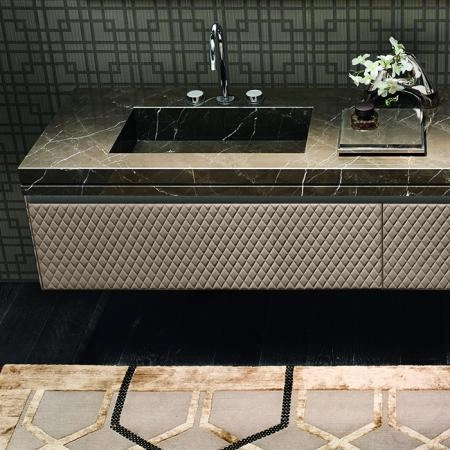 VITAGE milldue edition FOUR SEASONS Комплект мебели с базой, интегрированными раковинами PLANS, зеркалом LOSANNA, 216см, подвесной, цвет: мрамор bronzo amani-B58 экокожа visione-223 черный хром