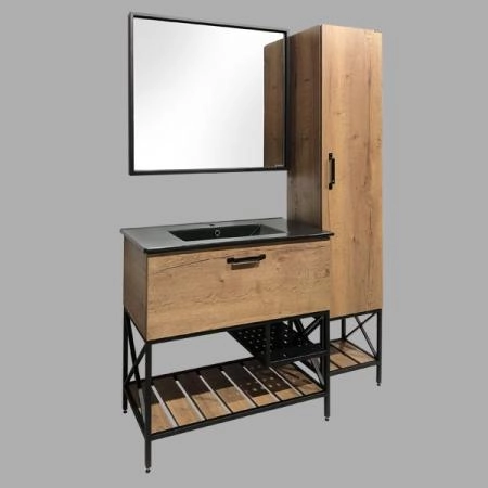 Тумба с раковиной Comforty Бредфорд-90 дуб темный черная матовая