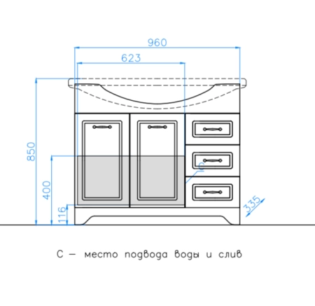 Тумба под раковину Style Line Elfante Олеандр-2 100 (3 ящ.) под раковину Эльбрус 100, Люкс белая