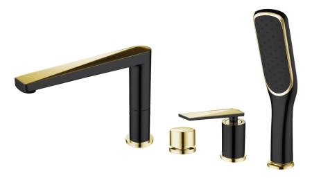 Смеситель врезной на борт ванны Boheme VENTURO черный + золото 380-B