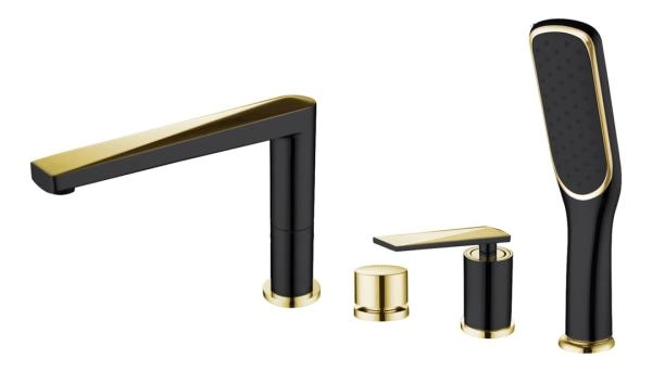 Смеситель врезной на борт ванны Boheme VENTURO черный + золото 380-B