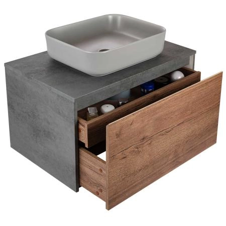 Тумба под раковину Vincea Mesa 800 подвесная, 1 выкатной/1 скрытый ящик soft close, T.Oak + Beton