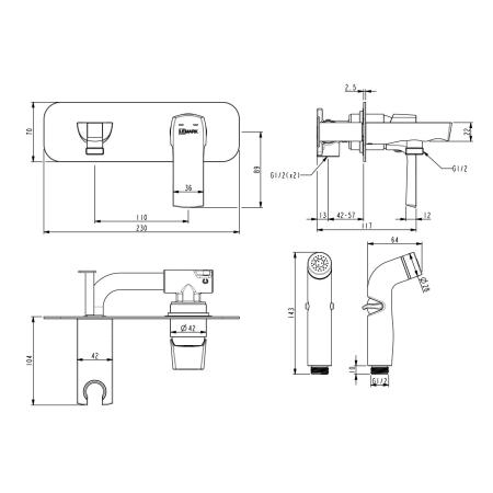 Смеситель Lemark Ursus LM7220BL с гигиеническим душем, встраиваемый