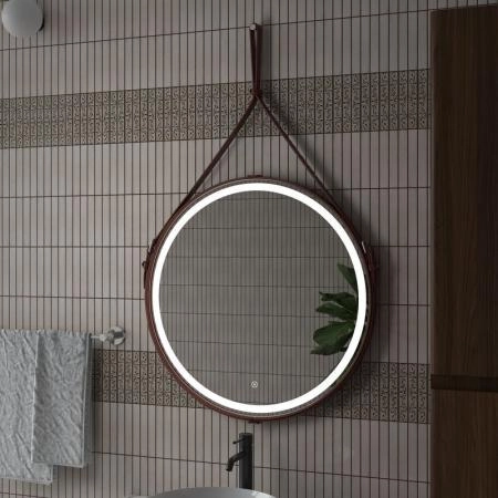Зеркало Континент Millenium Brown Led D 500 на ремне из натуральной кожи коричневого цвета ЗЛП95
