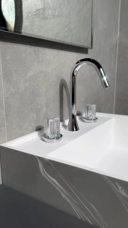 Раковина напольная Boheme Cube Corian 480*480*850 Grey base+white veins 802-GR