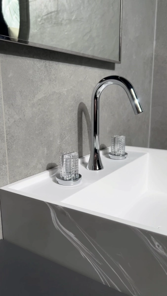 Раковина напольная Boheme Cube Corian 480*480*850 Grey base+white veins 802-GR