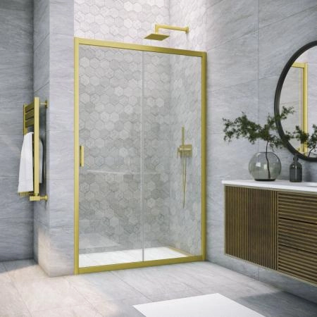 Душевая дверь Vegas-glass ZP NOVO h2000 160 03 01, профиль золото матовое, стекло прозрачное