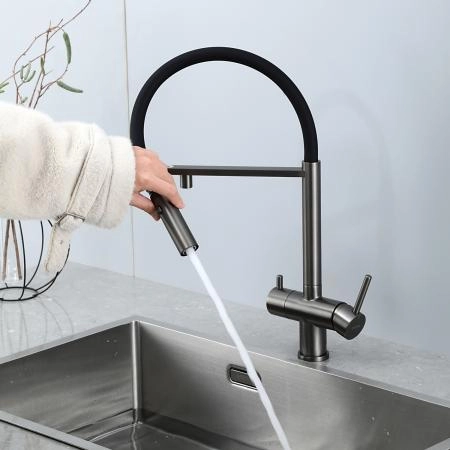 Смеситель GAPPO G4397-89 для кухни с гибким изливом и подключением фильтра, оружейная сталь