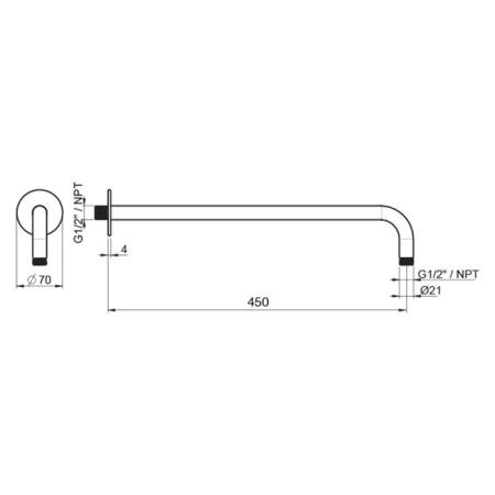 Almar 316 Stainless Steel Кронштейн для верхнего душа, настенный, 45 см с круглым отражателем, цвет: нержавеющая сталь брашированная AISI 316