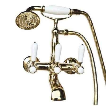 Смеситель Magliezza BIANCO 50105-3-do на ванну в комплекте с лейкой TL-3-do золото