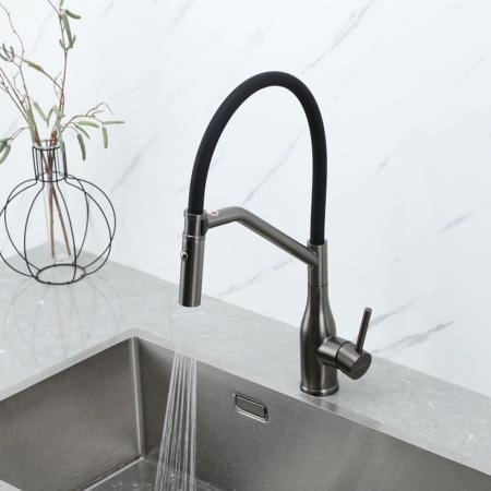 Смеситель GAPPO G4098-19 для кухни с гибким изливом, оружейная сталь