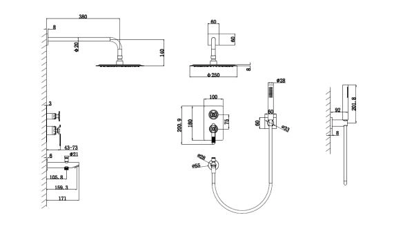 Душевая система Bronze de Luxe 1760'S LOFT матовое золото (6630CG) встраиваемый золото