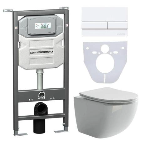 Подвесной унитаз Cubic Rimless, глубокий смыв, с крепежом для полностью скрытого монтажа, ультратонким сидением и крышкой с функцией плавного закрытия