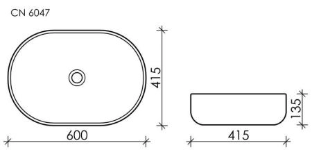 Умывальник чаша накладная овальная (цвет Черный Матовый) Element 600x415x135мм