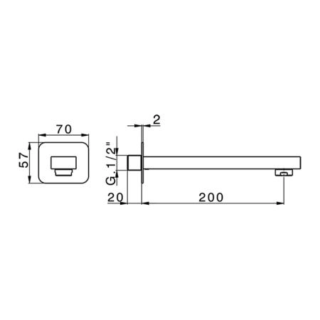 Cisal Cubic Настенный излив 20см., цвет: Nichel Spazzolato
