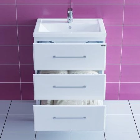 Тумба под раковину СаНта Омега 60 207046, напольная, цвет белый 3 ящ (ум. Фостер 60)