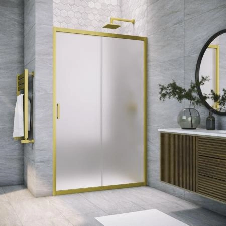 Душевая дверь Vegas-glass ZP NOVO h2000 125 03 10, профиль золото матовое, стекло сатин