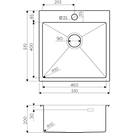 Кухонная мойка Omoikiri Akisame 51-IN 4973438, 510х510, нержавеющая сталь