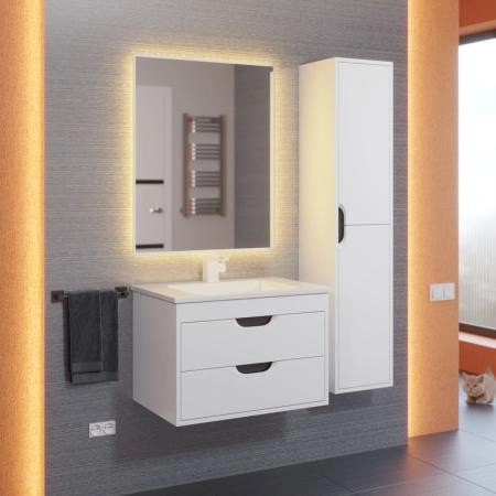 Тумба под раковину для ванной Uperwood Modul 65 см, подвесная, матовая, белая/графит