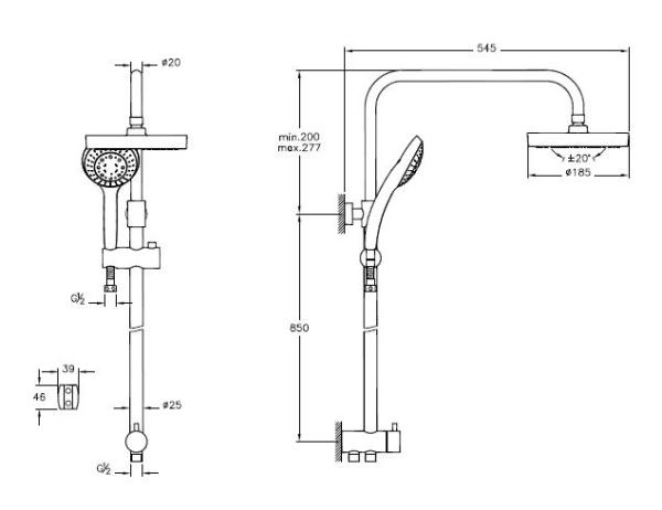 Душевая система Vitra A45597EXP с тропическим и ручным душем
