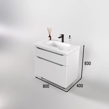 Тумба напольная Style Line Марелла 80 (2 ящ.) Люкс антискрейтч белый матовый, PLUS