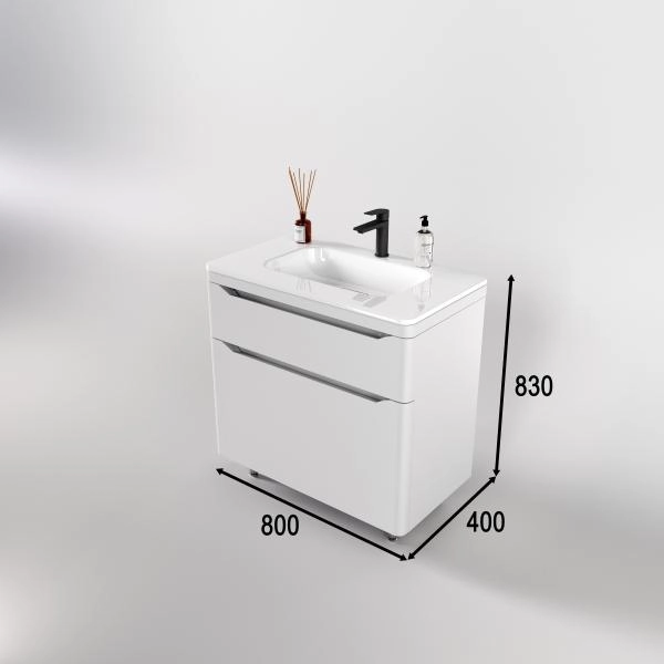 Тумба напольная Style Line Марелла 80 (2 ящ.) Люкс антискрейтч белый матовый, PLUS