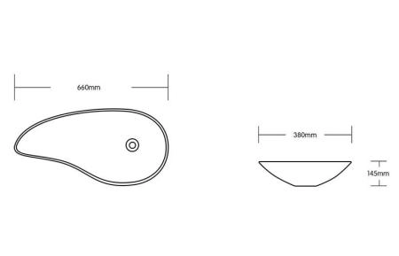 Раковина Cerutti SPA CR7265B накладная, белая, асимметричная 660х380х145